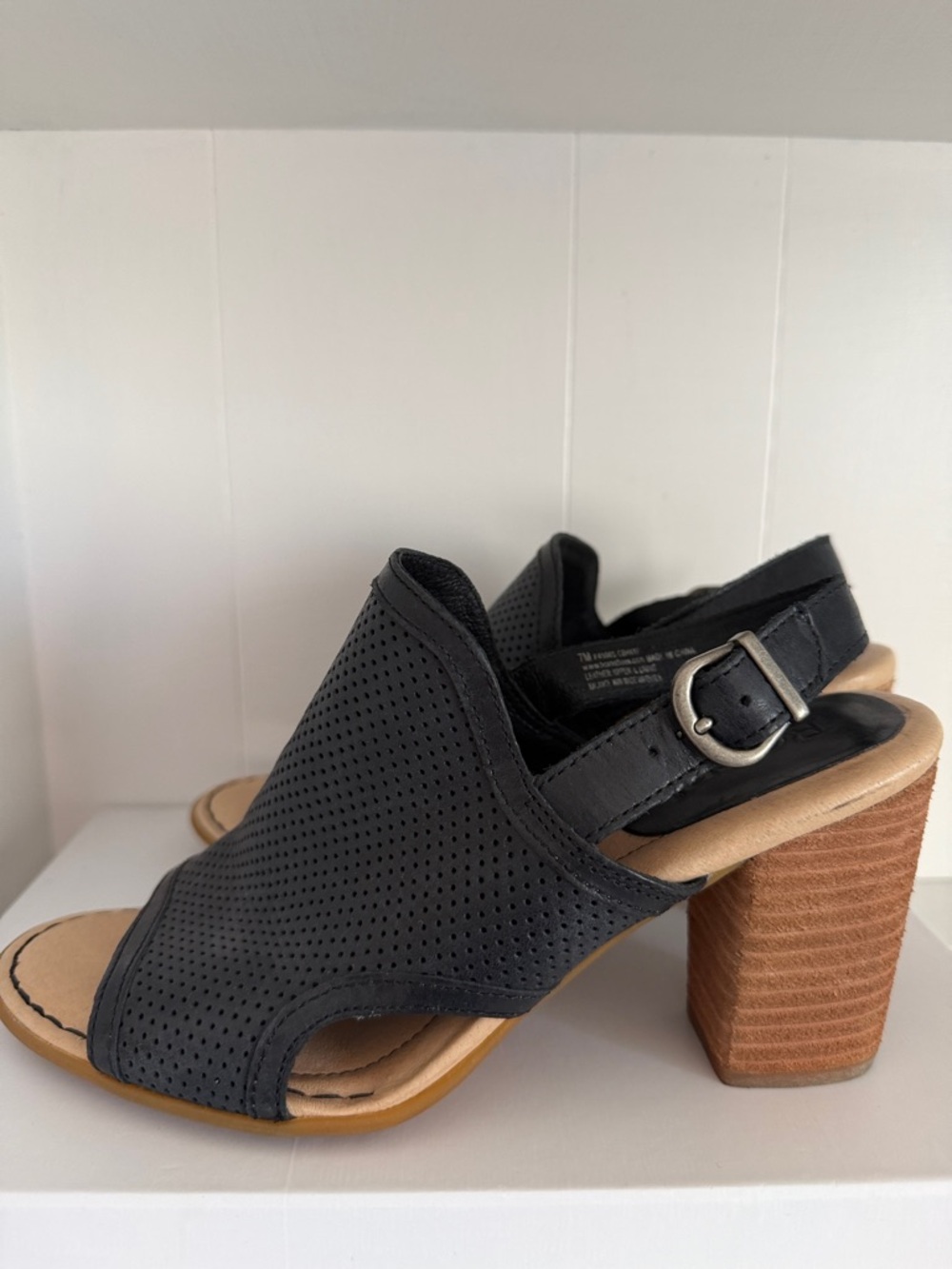 Born Black Perforated Slingback Block Heels - Picture 4 of 6